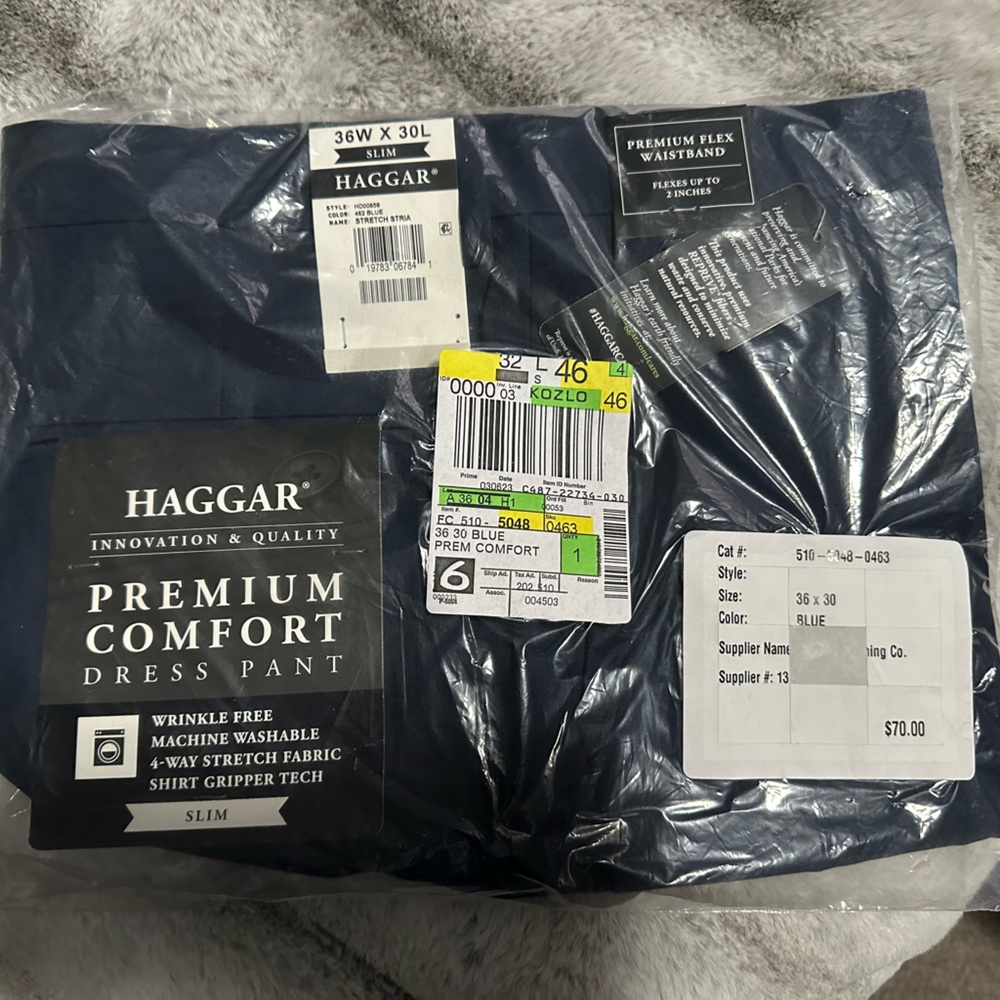 Haggar Slim Fit 36x30 Premium Comfort Dress Pant Flex Waistband Blue NWT